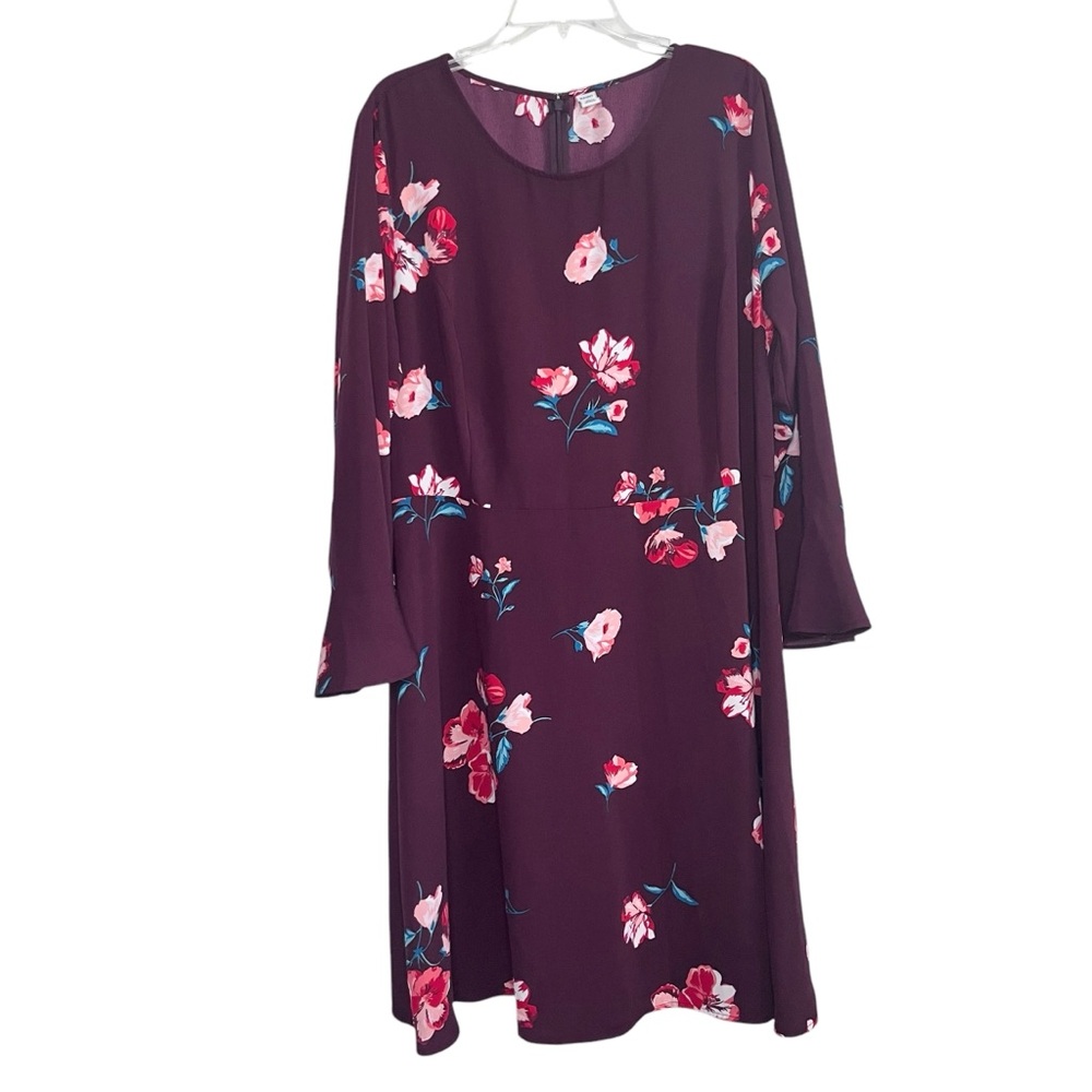 Old Navy Floral Burgundy A-Line Dress XXL Tall Long Sleeve